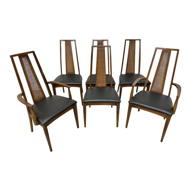 Mid-Century Modern Walnut Cane Back Dining Chairs - Set of 6 For Sale