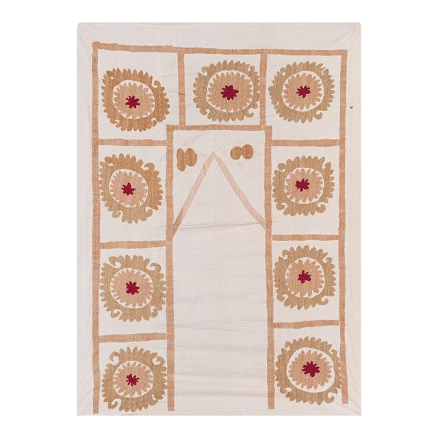 Suzani White Washed Tribal Tapestry - Uzbek Table Cloth For Sale