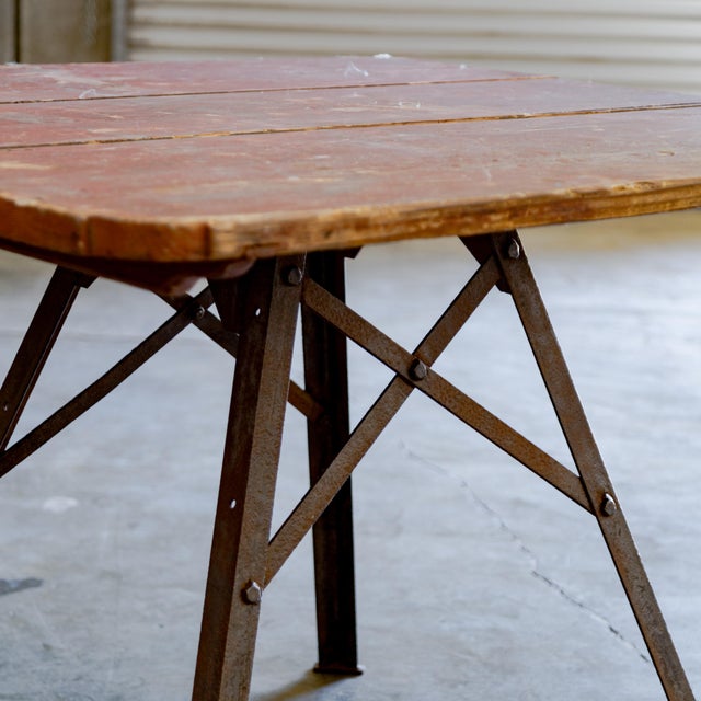 Mid 20th Century Metal Base + Painted Wood Top Industrial Table For Sale - Image 4 of 8