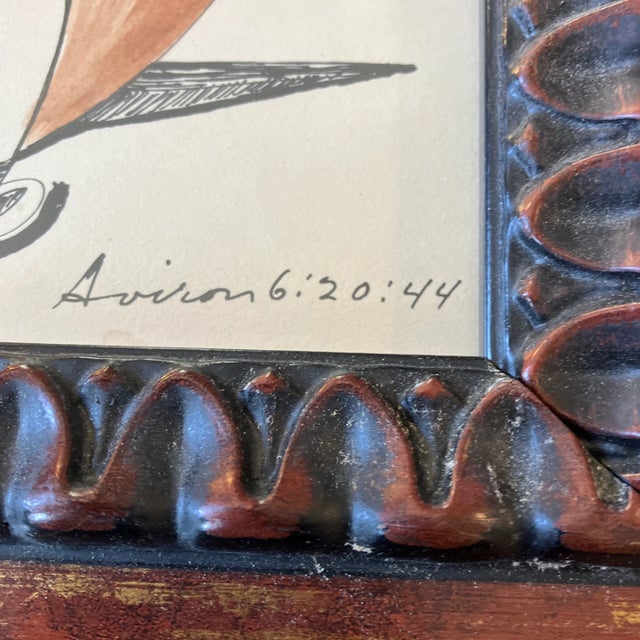 Abstract 1940’s Vintage Original Joachim Aviron Abstract Painting Chunky Wood Frame Signed For Sale - Image 3 of 5