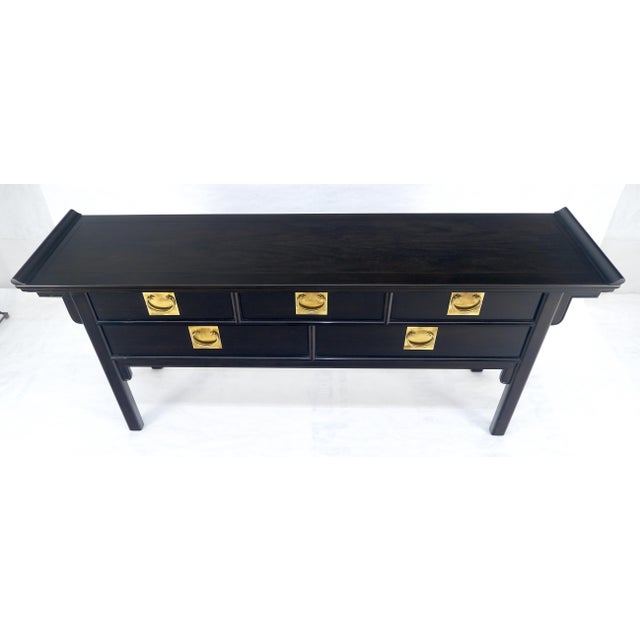 Black Lacquer Asian Inspired Horse Shoe Handles 5 Drawers Rolled Edges Sideboard For Sale - Image 12 of 18