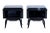 Pair of open bedside tables High gloss black piano lacquer Nickel plated metal sabots on all legs Original Art Deco,...