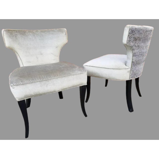 Mid Century Modern Designer T Back Ebony Side Chairs Newly Reupholstered - Pair For Sale - Image 4 of 10