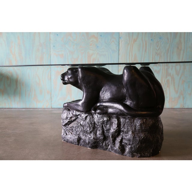 Mid-Century Modern 1970s Vintage Panther Glass Dining Table / Desk Plaster Hollywood Regency For Sale - Image 3 of 10
