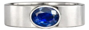 Bezel Set Oval Sapphire Wide Matte Band Silver, Gold, Size 10