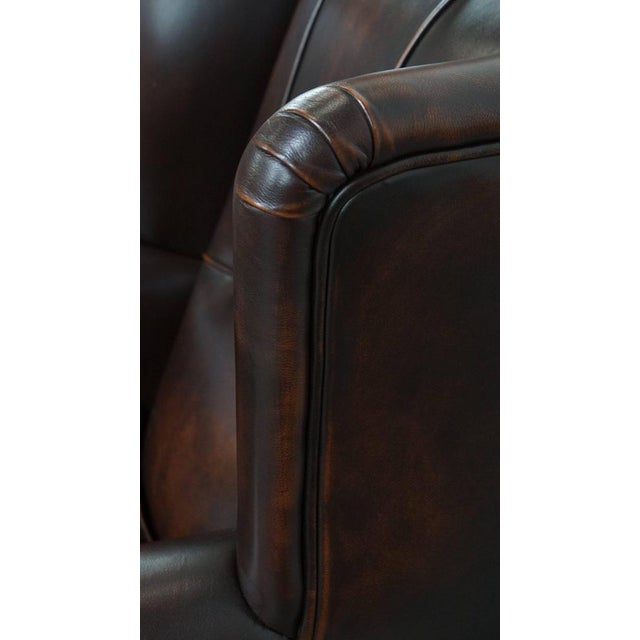 English-Style Wing Chair in Cowhide Leather For Sale - Image 12 of 14