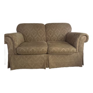 Sherrill Traditional Rolled-Arm Damask Loveseat For Sale
