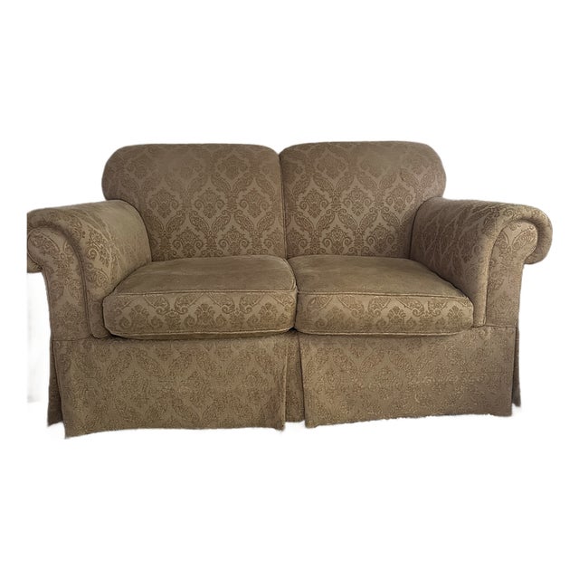 Sherrill Traditional Rolled-Arm Damask Loveseat For Sale
