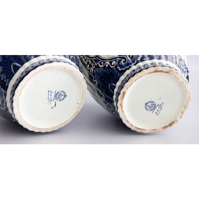 Large Mid-Century Dutch Delft Lidded Ginger Jars Vases - A Pair For Sale - Image 9 of 10