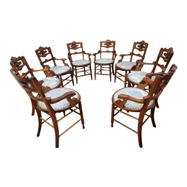 Antique Victorian Eastlake Carved Dining Chairs Newly Upholstered Set