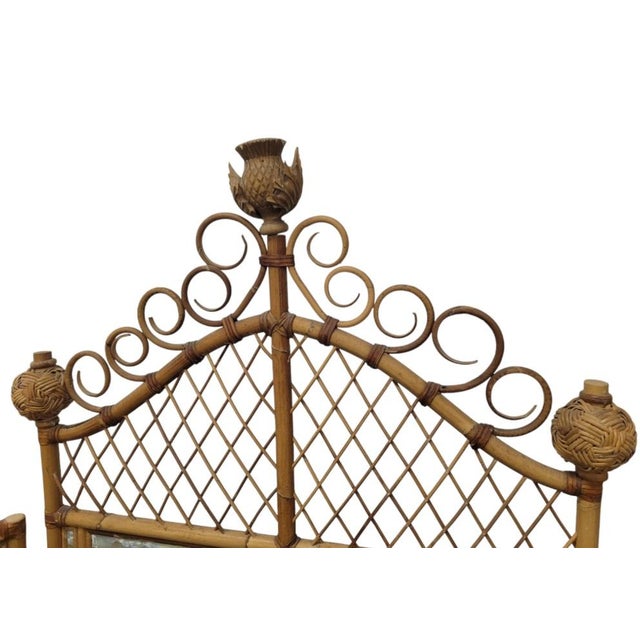 Wonderful bamboo and painted folding screen attributed to MacKenzie-Childs. Made of bamboo and silk cloth, four hand...