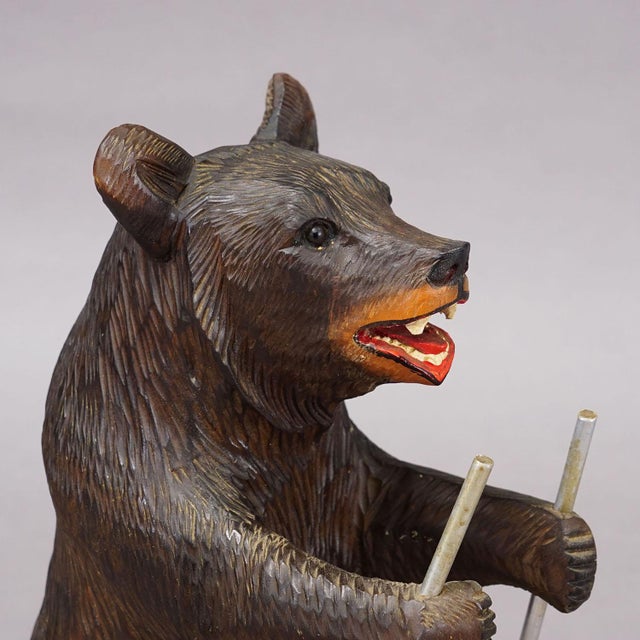 Antique Carved Black Forest Skiing Bear, Brienz Switzerland Ca. 1930 For Sale - Image 4 of 8