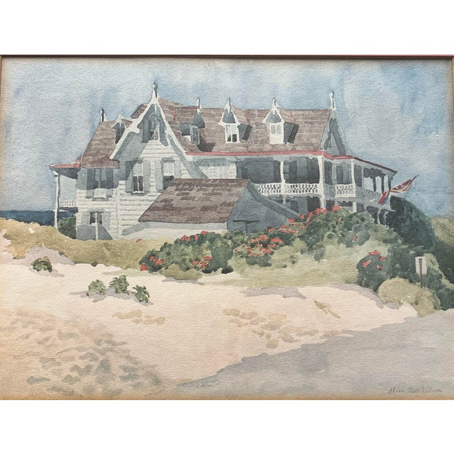 Vintage Framed Print from an Original Watercolor Painting by Alison Steer Wilson (American, 1926 - 2001). Titled "House by...