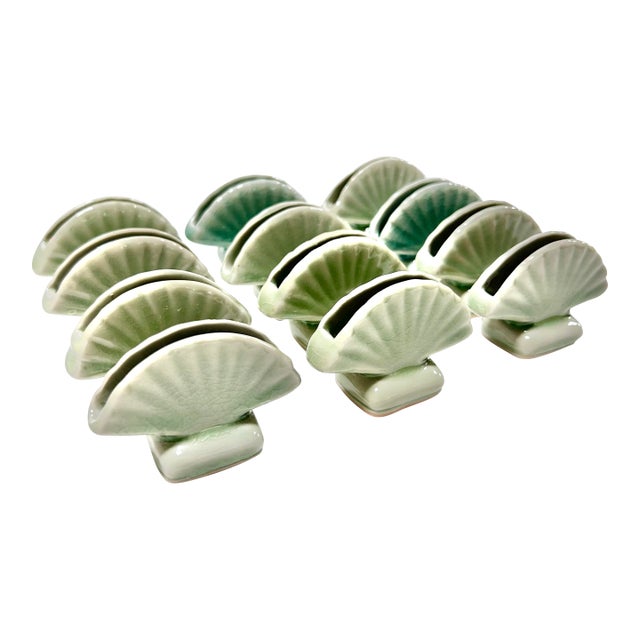 Vintage Ceramic Seashell Clamshell Place Card Holders - Set of 12 For Sale