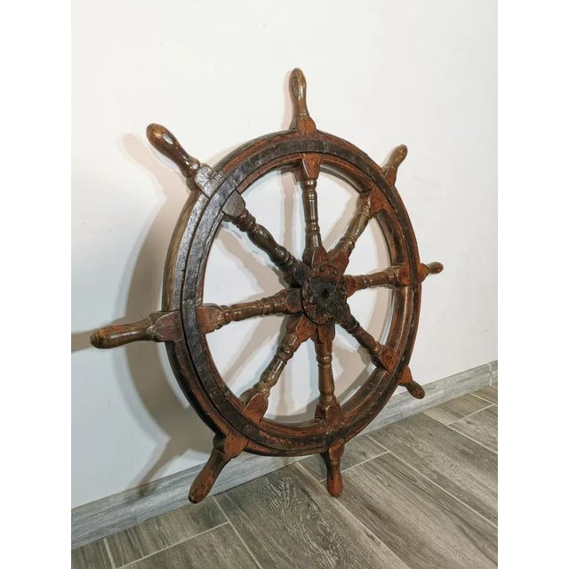 Wood Vintage Brown Wooden Helm For Sale - Image 7 of 9