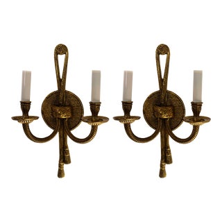 Brass Tassel & Rope Wall Sconces - a Pair For Sale