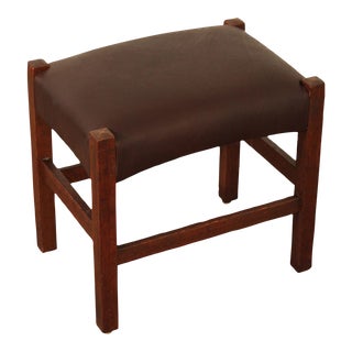 Vintage Mission Oak and Leather Stool For Sale