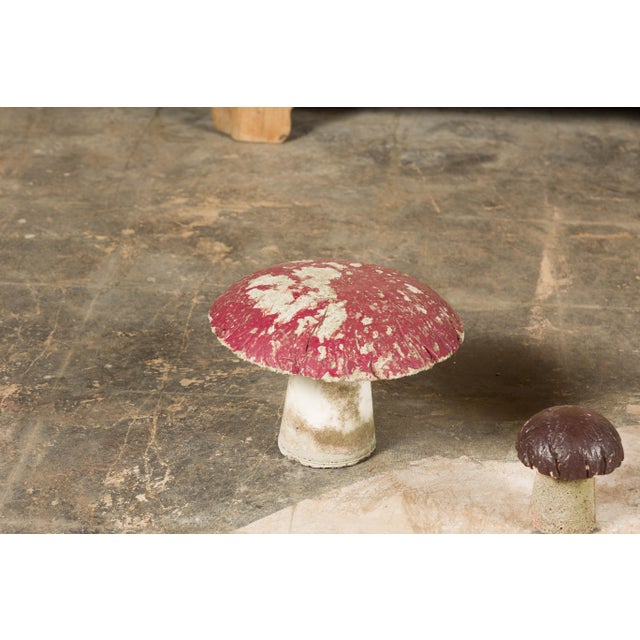 Set of Three American Midcentury Painted Concrete Mushroom Garden Ornaments For Sale - Image 10 of 12