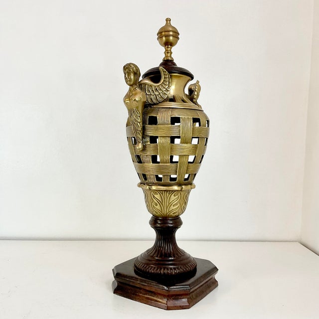 Metal Vintage Neoclassical Art Nouveau Corinthian Brass Sculptural Obelisk - Open Weave, Nike Mythical Goddesses For Sale - Image 7 of 12