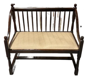 Vintage Mahogany Spindle-Back Upholstered Settee