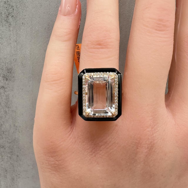 Early 21st Century Designer Effy White Topaz Diamond Enamel Ring 14kt Gold 9.80ct NWT, Size 7 For Sale - Image 5 of 6