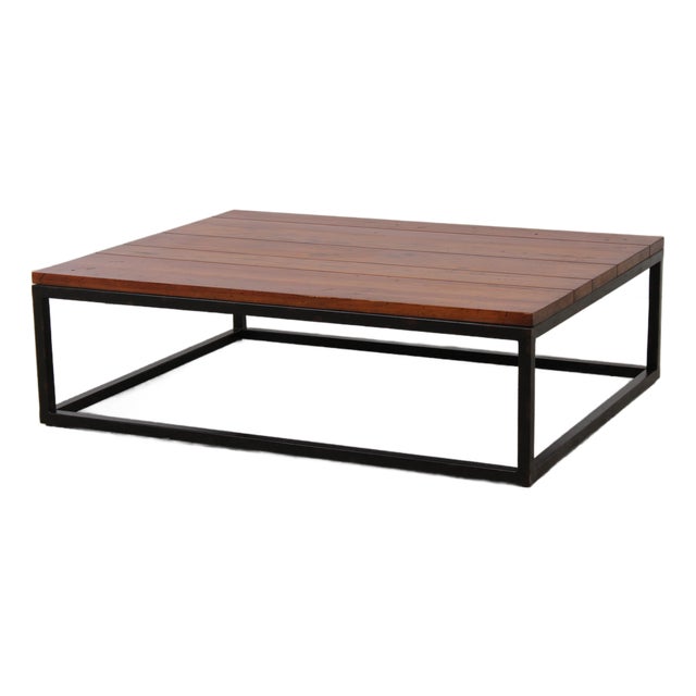 Ralph Lauren Industrial Wood Top Coffee Table For Sale