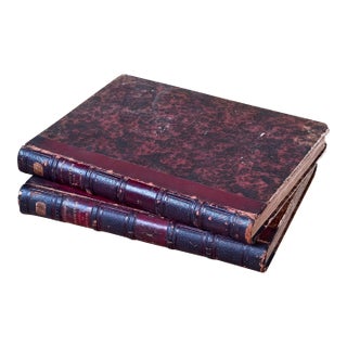Large Antique French Architecture Books Verdier Cattois Red Leather Spine For Sale
