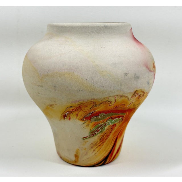 Mid-Century Nemadji Marbled Art Pottery Vase – 5.5" Hand-Dipped Swirl Bring a touch of the American Southwest into your...
