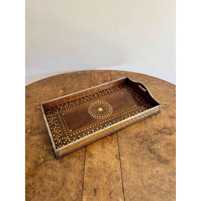 Wood Vintage Brass Inlaid Tray, 1920 For Sale - Image 7 of 7
