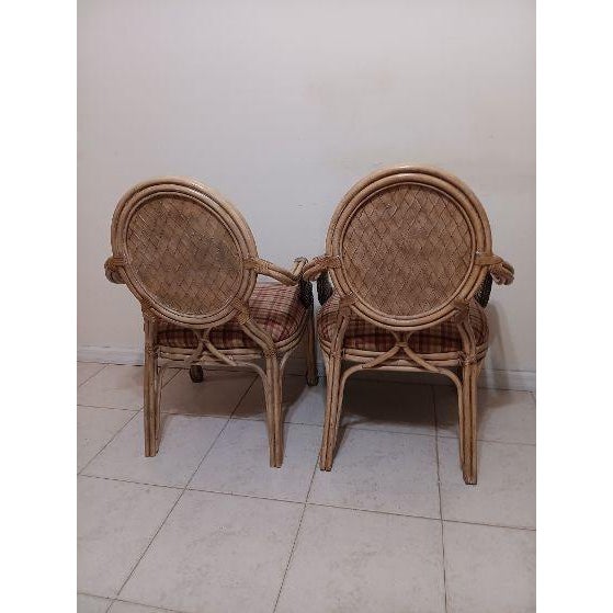 Vintage Bamboo Rattan Dining Armchair Metal Accents Set of 4 For Sale In Naples, FL - Image 6 of 14