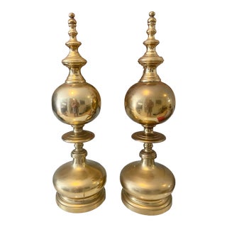 Vintage 1960s Maitland-Smith Brass Finial Decor - Pair For Sale