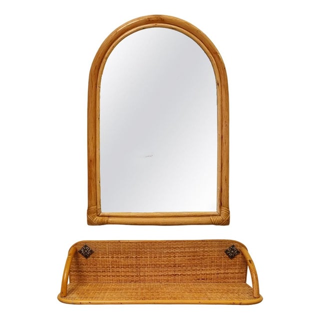 Bamboo and Rattan Mirror and Console, Italy, Set of 2 For Sale - Image 11 of 11