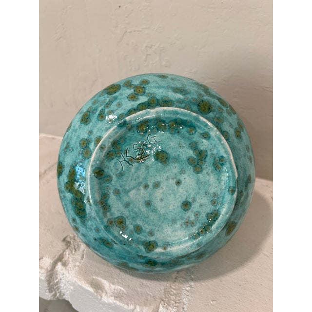 Studio Art Pottery Pitcher Turquoise Crystalline Glaze Signed HKS c.1960s For Sale - Image 9 of 12