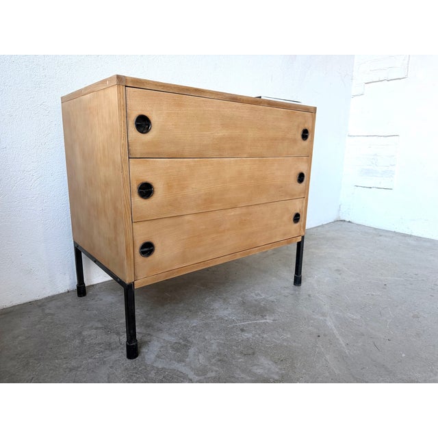 Chest of 3 Drawers in Oak and Lacquered Metal from ARP, France, 1960s For Sale - Image 14 of 18