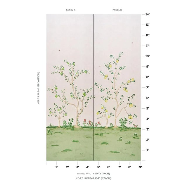 This exquisite two-panel wallpaper design creates a lovely grove of lemon trees. Beautifully printed on a flat paper...