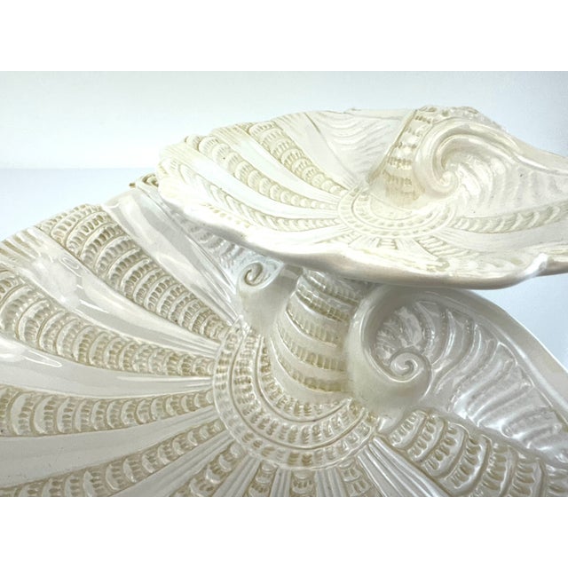 Lenox 1970s Lenox Italian Shell Form Centerpiece Bowl, Ivory Ceramic Pedestal Dish For Sale - Image 4 of 10