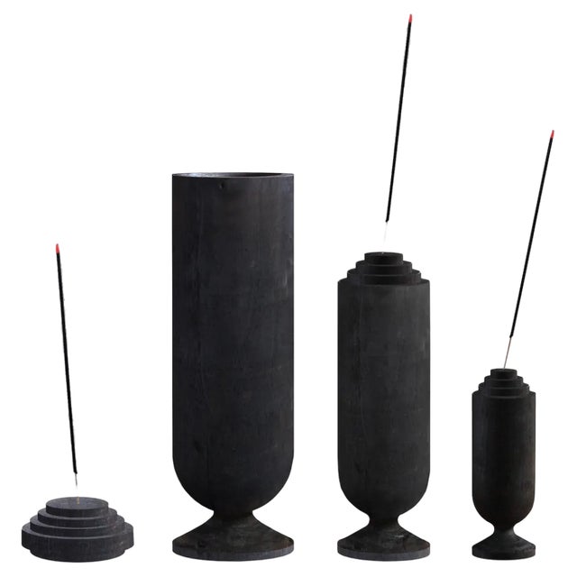 Sculpted Flamed Wood Vases by Jan Garncarek, Set of 4 For Sale