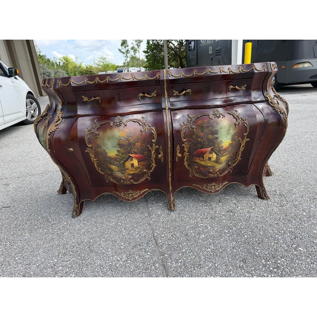 Wood Antique Hand-Painted French Bombe Buffet For Sale - Image 7 of 18