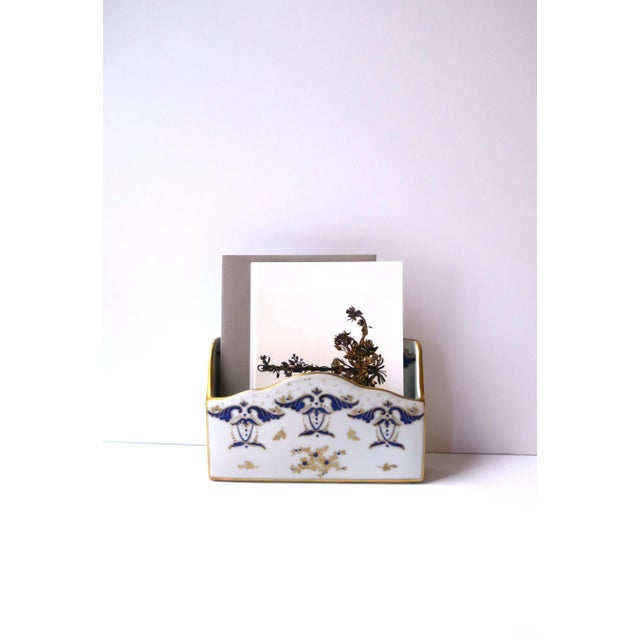 French Blue Gold and White Porcelain Desk Letter Mail Holder From Paris For Sale - Image 4 of 12