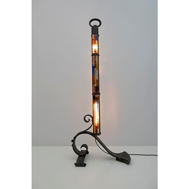 Brutalist Brutalist Wrought Iron and Colored Raw Glass Floor Lamp from Poliarte, Italy, 1960s For Sale - Image 3 of 17