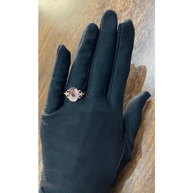 Oval Cabochon Pink Violet Amethyst 14k Diamond Statement Unique Ring, Size 6.75 For Sale - Image 11 of 13