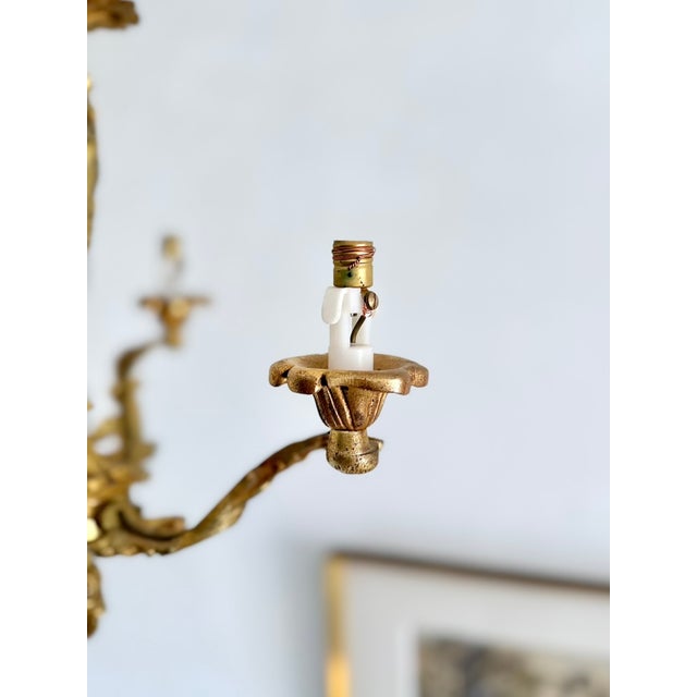 Louis XV Cast Brass Three-Light Chandelier, France, 1940s For Sale - Image 11 of 16
