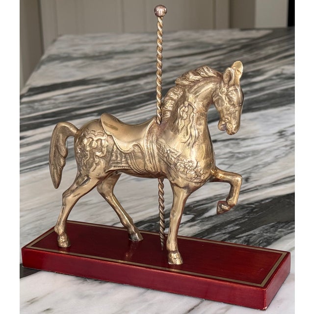 Late 20th Century Vintage Solid Brass Equestrian Carousel Horse, Polished For Sale - Image 5 of 8