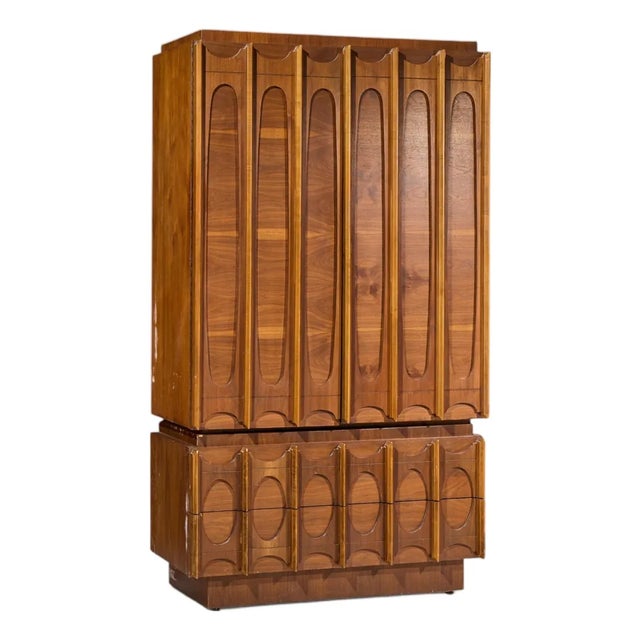 Tobago Brutalist Mid Century Walnut Armoire Dresser For Sale