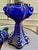 Victorian Late 19th Century Pair Cobalt Blue Coolidge Drape Oil Lamps-Converted Electric-Victorian Table For Sale - Image 3 of 10