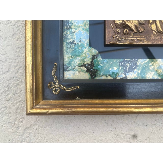 Vintage Bronze Bas Relief Framed Wall Plaque Featuring Woman and Cherub For Sale In Savannah - Image 6 of 10