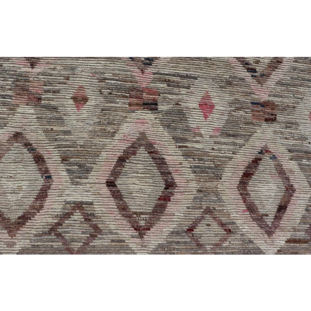 Moroccan Style Modern Hand Knotted Rug in Tribal Design in Brown's Pink Gray For Sale - Image 9 of 12