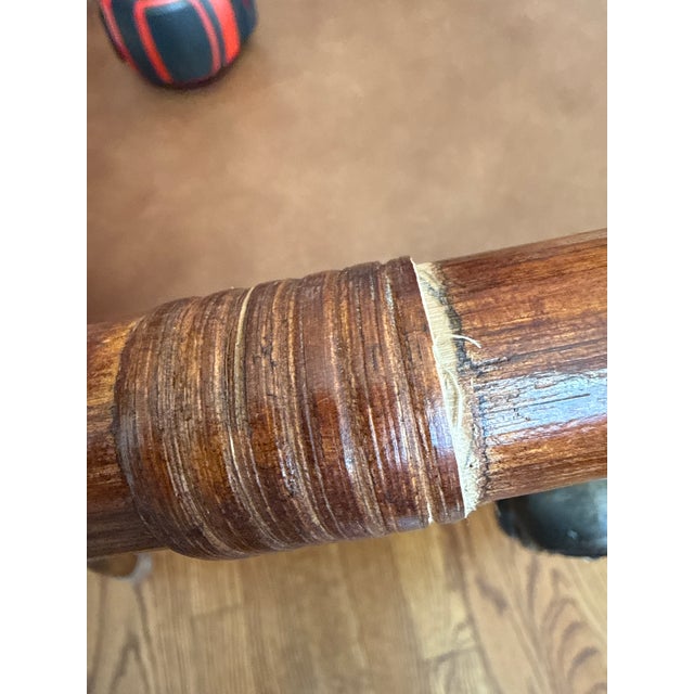 Wood Vintage British Colonial–Style Cane & Rattan Armchair With Leather Seat For Sale - Image 7 of 11