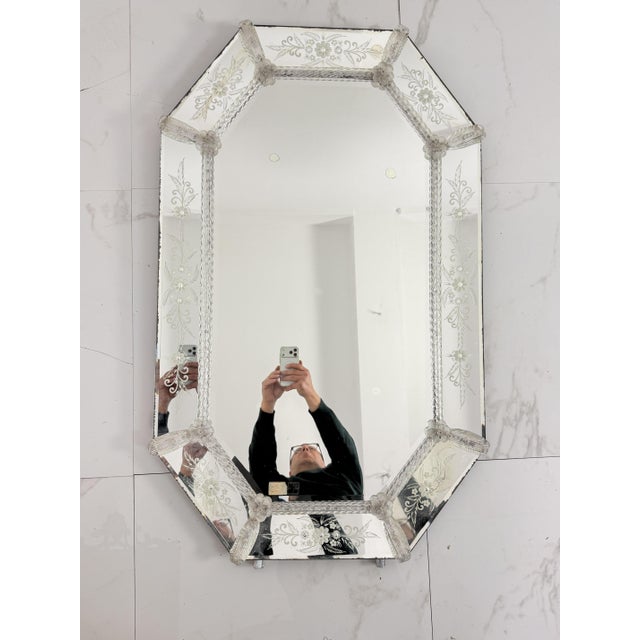 Glass Large Venetian Wall Mirror in Murano Glass, 1950s For Sale - Image 7 of 13