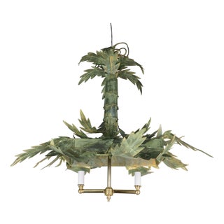 A Vintage Hollywood Regency-Style Bamboo Palm Tree Chandelier. For Sale